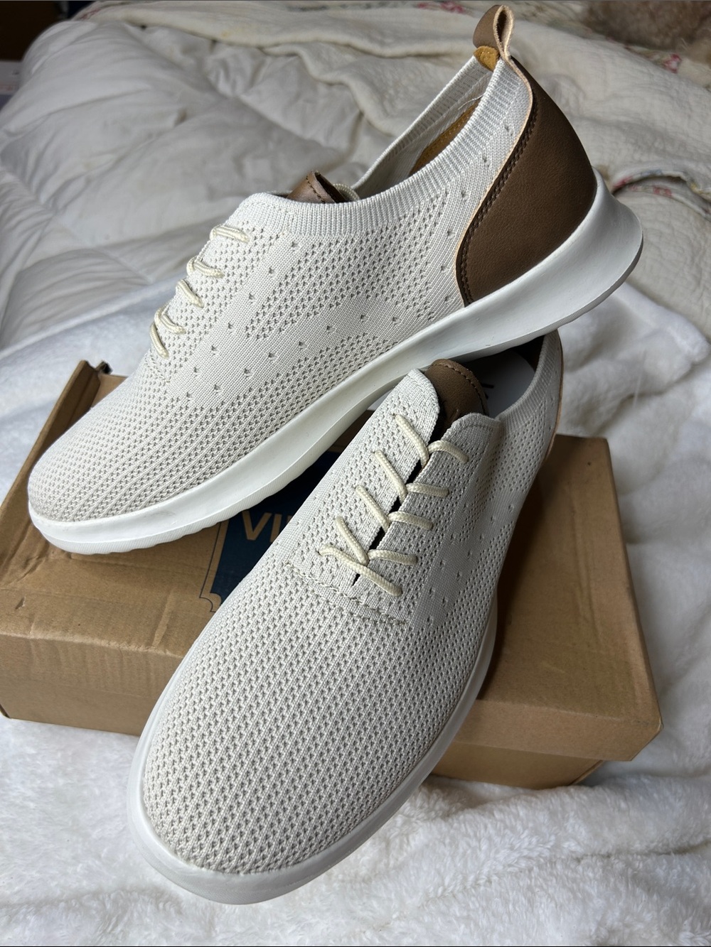 Men's Knit Sneakers in Cream with Brown Heel Tab